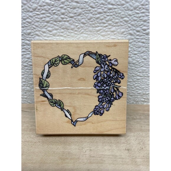 Stampede Lilac Heart Wood Monted Rubber Stamp - Picture 1 of 5